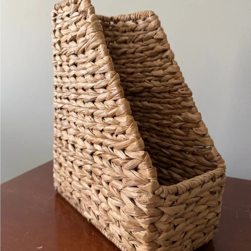 Vintage Woven Seagrass File Organizer Basket Boho Office Desktop Storage
